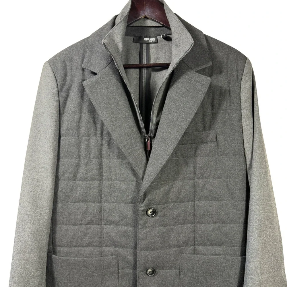 Murano‎ Slim Fit Blazer Jacket Removable Zip Vest S Gray Quilted Hybrid Coat